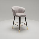 Velvet Bar Stool with Gold Metal Base - Modern High Chair with Backrest - StoolTopia