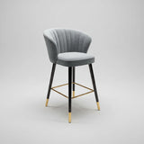 Velvet Bar Stool with Gold Metal Base - Modern High Chair with Backrest - StoolTopia