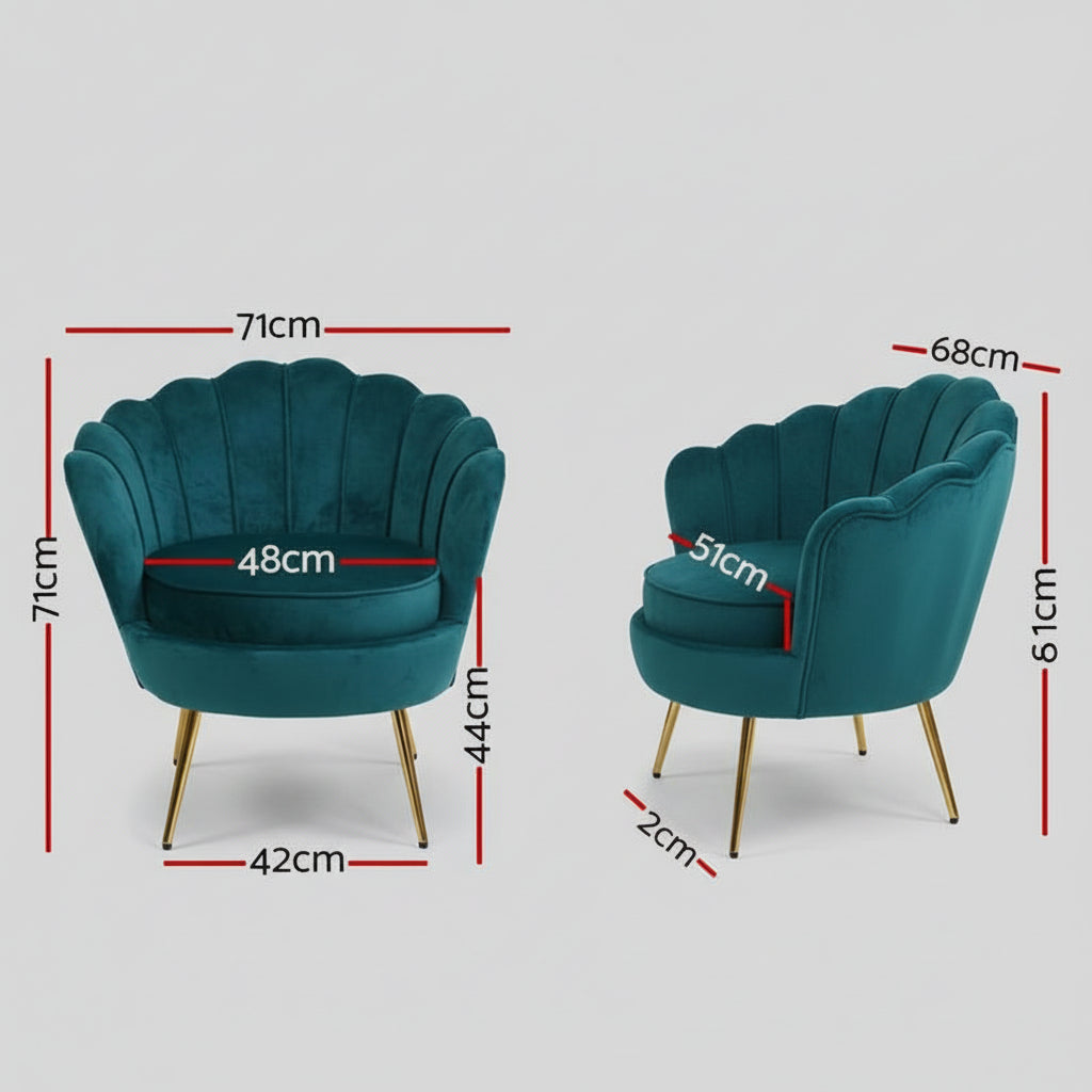 Velvet Scallop Shell Accent Chair - Gold Metal Legs | StoolTopia