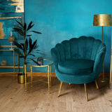 Velvet Scallop Shell Accent Chair - Gold Metal Legs for Living Room & Bedroom - StoolTopia