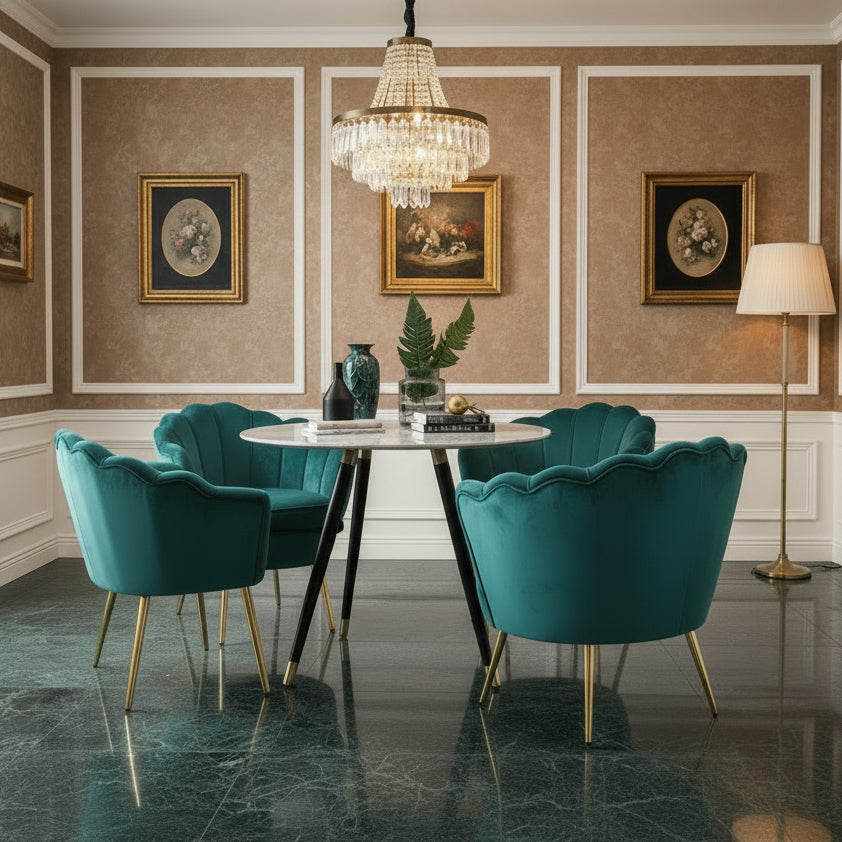 Scallop Shell Chair Velvet Scallop Shell Accent Chair - Gold Metal Legs | StoolTopia