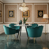 Velvet Scallop Shell Accent Chair - Gold Metal Legs for Living Room & Bedroom - StoolTopia