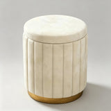 Velvet Storage Ottoman Stool with Gold Metal Base - Luxury Footrest & Organizer - StoolTopia