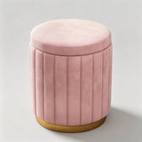 Velvet Storage Ottoman Stool with Gold Metal Base - Luxury Footrest & Organizer - StoolTopia