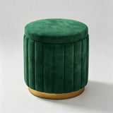 Velvet Storage Ottoman Stool with Gold Metal Base - Luxury Footrest & Organizer - StoolTopia