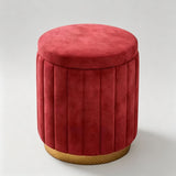 Velvet Storage Ottoman Stool with Gold Metal Base - Luxury Footrest & Organizer - StoolTopia