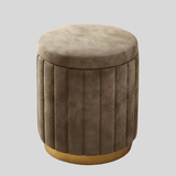 Velvet Storage Ottoman Stool with Gold Metal Base - Luxury Footrest & Organizer - StoolTopia