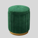 Velvet Storage Ottoman Stool with Gold Metal Base - Luxury Footrest & Organizer - StoolTopia