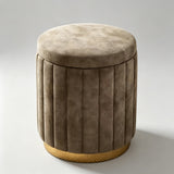 Velvet Storage Ottoman Stool with Gold Metal Base - Luxury Footrest & Organizer - StoolTopia