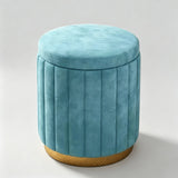 Velvet Storage Ottoman Stool with Gold Metal Base - Luxury Footrest & Organizer - StoolTopia