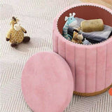 Velvet Storage Ottoman Stool with Gold Metal Base - Luxury Footrest & Organizer - StoolTopia
