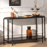 Vintage Black Wood Console Table with Carved Wave Top - StoolTopia
