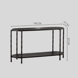 Vintage Black Wood Console Table with Carved Wave Top - StoolTopia