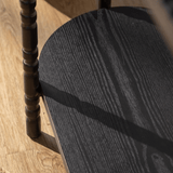 Vintage Black Wood Console Table with Carved Wave Top - StoolTopia