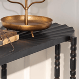 Vintage Black Wood Console Table with Carved Wave Top - StoolTopia