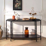 Vintage Black Wood Console Table with Carved Wave Top - StoolTopia