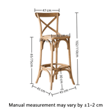 Vintage Cross - Back Solid Wood Bar Stool – Natural Rattan Seat & Classic Curved Frame - StoolTopia