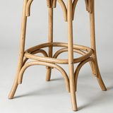 Vintage Cross - Back Solid Wood Bar Stool – Natural Rattan Seat & Classic Curved Frame - StoolTopia