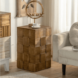 Vintage Cube Carved Wood Storage Side Table - StoolTopia