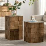 Vintage Cube Carved Wood Storage Side Table - StoolTopia
