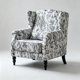 Vintage Floral Wingback Armchair – Classic Upholstered Lounge Chair with PU Leather Trim - StoolTopia
