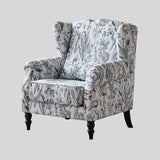 Vintage Floral Wingback Armchair – Classic Upholstered Lounge Chair with PU Leather Trim - StoolTopia