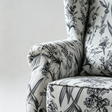 Vintage Floral Wingback Armchair – Classic Upholstered Lounge Chair with PU Leather Trim - StoolTopia