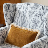 Vintage Floral Wingback Armchair – Classic Upholstered Lounge Chair with PU Leather Trim - StoolTopia