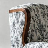 Vintage Floral Wingback Armchair – Classic Upholstered Lounge Chair with PU Leather Trim - StoolTopia