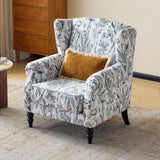 Vintage Floral Wingback Armchair – Classic Upholstered Lounge Chair with PU Leather Trim - StoolTopia