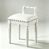 Vintage Hand-Carved Solid Wood Vanity Chair - European Style Accent Stool - StoolTopia