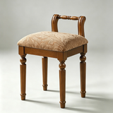 Vintage Hand-Carved Solid Wood Vanity Chair - European Style Accent Stool