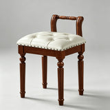 Vintage Hand-Carved Solid Wood Vanity Chair - European Style Accent Stool - StoolTopia