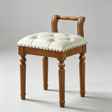 Vintage Hand-Carved Solid Wood Vanity Chair - European Style Accent Stool