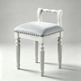 Vintage Hand-Carved Solid Wood Vanity Chair - European Style Accent Stool - StoolTopia