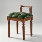 Vintage Hand-Carved Solid Wood Vanity Chair - European Style Accent Stool