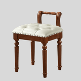 Vintage Hand - Carved Solid Wood Vanity Chair - European Style Accent Stool - StoolTopia