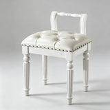 Vintage Hand-Carved Solid Wood Vanity Chair - European Style Accent Stool - StoolTopia