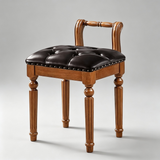 Vintage Hand-Carved Solid Wood Vanity Chair - European Style Accent Stool
