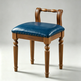 Vintage Hand-Carved Solid Wood Vanity Chair - European Style Accent Stool