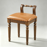 Vintage Hand-Carved Solid Wood Vanity Chair - European Style Accent Stool