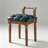 Vintage Hand-Carved Solid Wood Vanity Chair - European Style Accent Stool