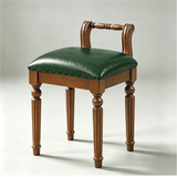 Vintage Hand-Carved Solid Wood Vanity Chair - European Style Accent Stool