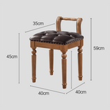 Vintage Hand-Carved Solid Wood Vanity Chair - European Style Accent Stool