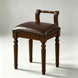 Vintage Hand-Carved Solid Wood Vanity Chair - European Style Accent Stool - StoolTopia