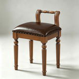 Vintage Hand-Carved Solid Wood Vanity Chair - European Style Accent Stool