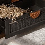 Vintage - Inspired Black Wood Storage Cabinet Series with Textured Metal Accents - StoolTopia