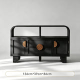 Vintage-Inspired Black Wood Storage Cabinet Series with Textured Metal Accents - StoolTopia