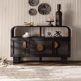 Vintage-Inspired Black Wood Storage Cabinet Series with Textured Metal Accents - StoolTopia