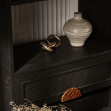 Vintage - Inspired Black Wood Storage Cabinet Series with Textured Metal Accents - StoolTopia